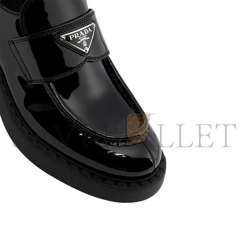 PRADA LOGO PATENT LEATHER LOAFERS 